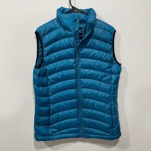 ICEBURG Women Puffer Vest Teal Blue‎ Down Feather Insulated Sleeveless Jacket L